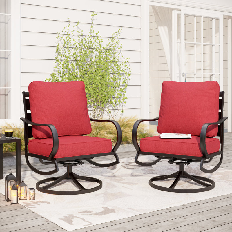 Argirios Metal Patio Swivel Chair with Cushions (Set of 2), Red