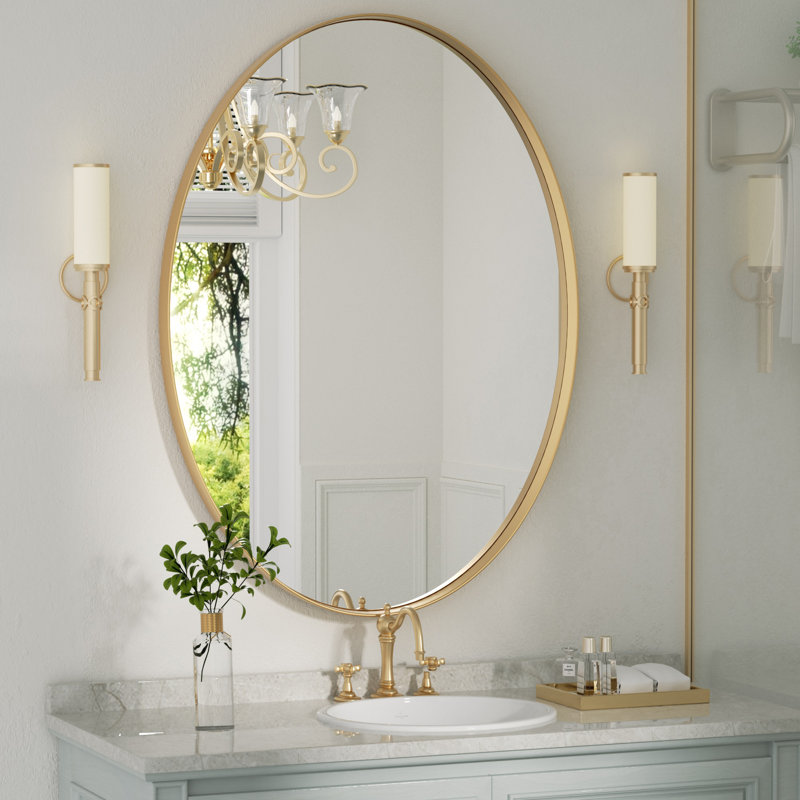 Hun Oval Vanity Mirror Wall Mounted Mirror Ideal for Bedroom, Entryway, Living Room, Gold, 36" x 24"