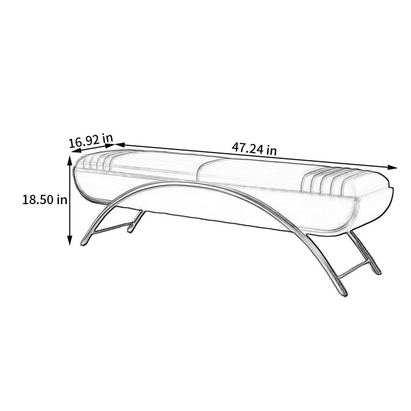 Banc rembourré avec tabouret italien, Orange / blanc cassé, 18.50" H x 47.24" W x 16.92" D	