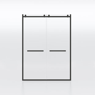 Semi-frameless Double Sliding Glass Shower Doors, 60" Width X 76"height With 3/8"(10mm) Clear Tempered Glass, Matt Black Finish 