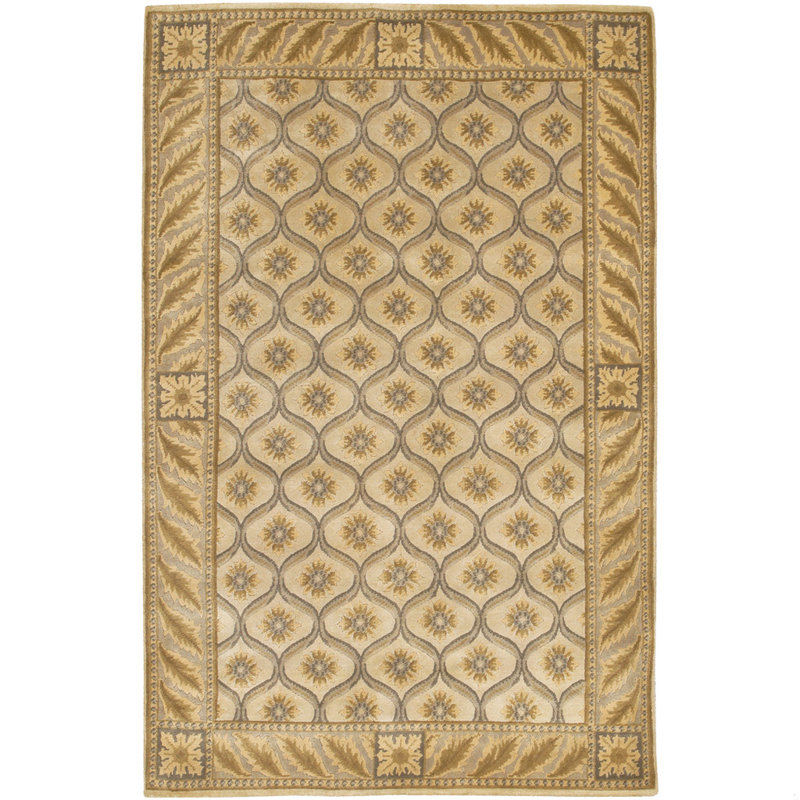 Aadi Hand Knotted Wool Tan/Gray Area Rug, Rectangle 7'9" x 10'6", Brown, Gold, Ivory, Green, Cream