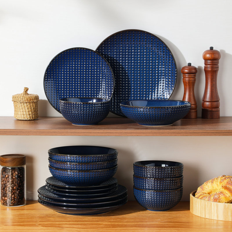 16 Piece Stoneware Dinnerware Set - Service for 4 , Blue