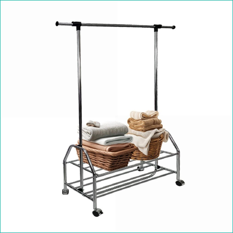 Garment Rack Chrome Metal Extendable Bar with 4 Casters | Metal | Bedroom