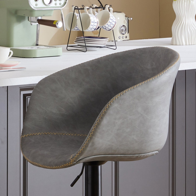 Tabourets de bar rembourrés en cuir de polyuréthane avec base ergonomique et plus grande de 17,7 pouces - hauteur de comptoir moderne de style Mid-Century pour îlot de cuisine, gris, aspect minimaliste