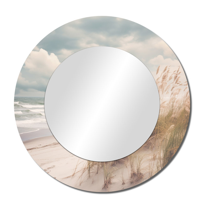 Beach Grass Landscape IV - miroir mural décoratif de plage, miroir rond blanc, impression d'art en métal, 36 po x 36 po