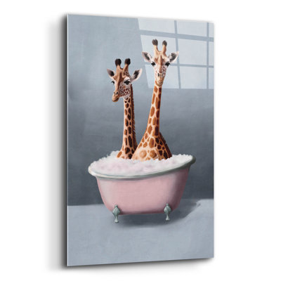 'Giraffes In The Bath' by Svetlana Aleynikova Acrylic Glass Wall Art