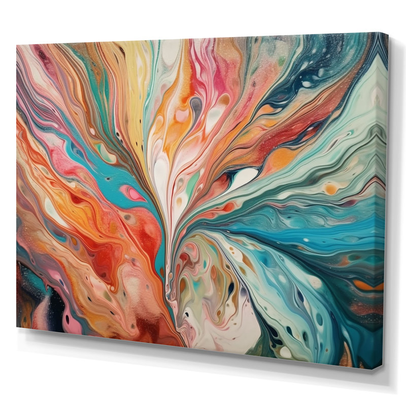 Art mural abstrait bleu sarcelle marbré - fantaisie III, H 24 po x l 32 po x P 1 po, Toile tendue