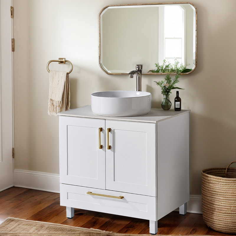 30'' White Modern Free-Standing Single Bathroom Vanity With Ceramic Top