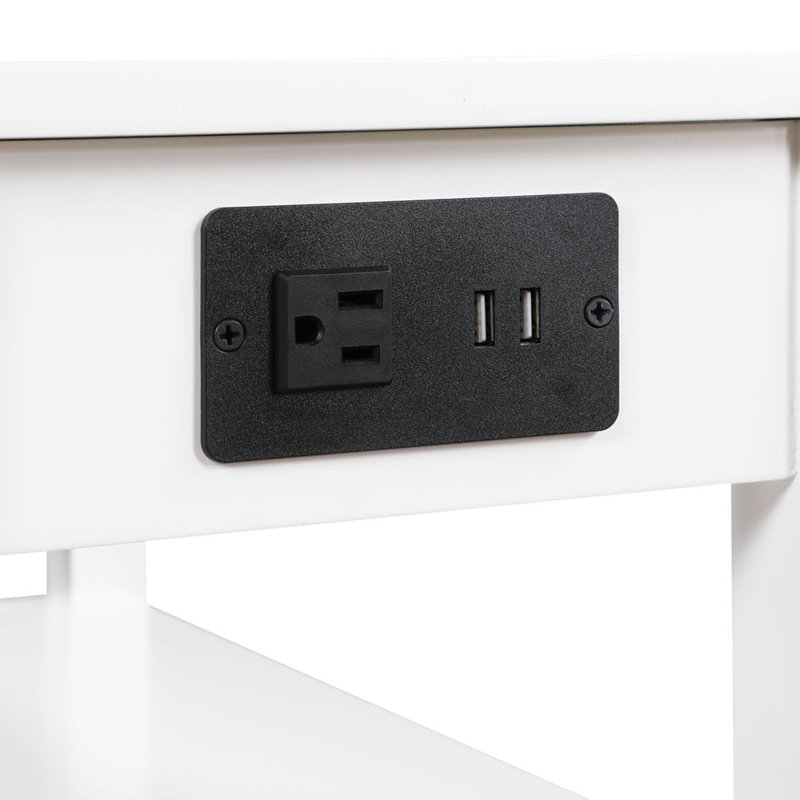 Carbin 24" H 1-Drawer End Table with Built-In Outlets, White