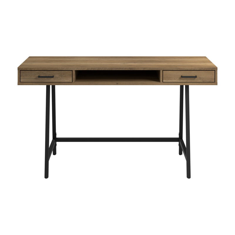 Lachone Metal Base 54W Writing Desk, Reclainned Pine/Black