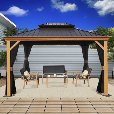 Kozyard Apollo Hardtop Gazebo, Wooden Coated Aluminum Frame with Galvanized Steel Roof