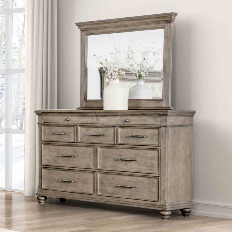 Commode de chambre à coucher traditionnelle avec miroir et glissières à roulement à billes en bois