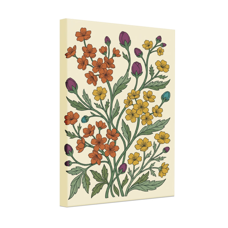 Motif floral de plantes et de fleurs avec des fleurs orange et jaunes