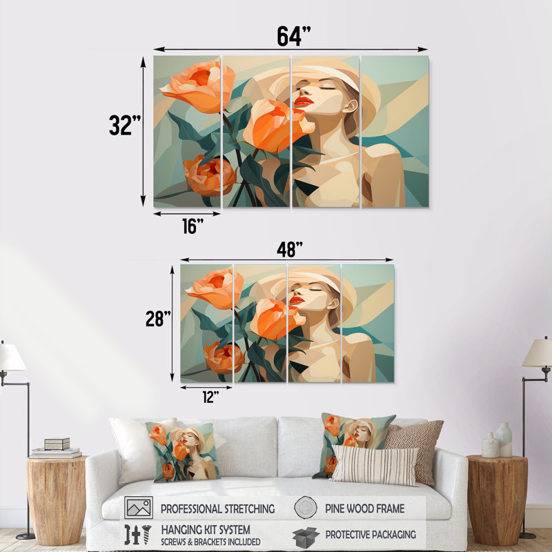 Ensemble de 4 impressions murales Mid-Century, H 32 po x l 64 po