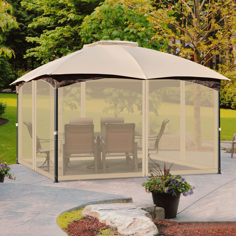 12 pi. L 10 pi. D Pavillon de jardin en acier avec filet grillagé, 12 pi x 12 pi