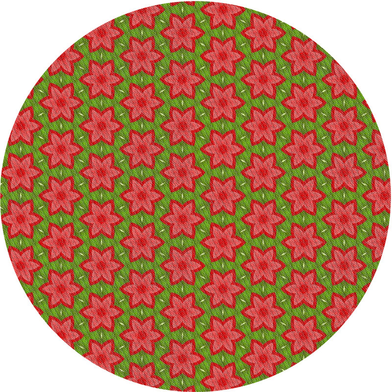Tapis rouge/vert tissé à la machine, Rond 5 pi
