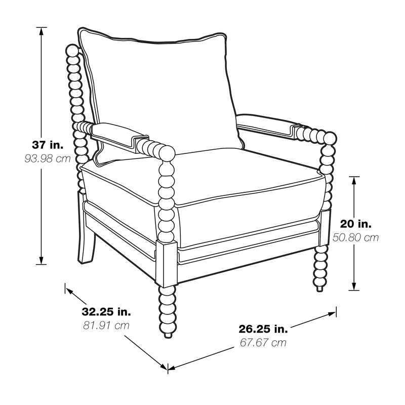 Fletcher 26.75" Wide Armchair, Linen White 100% Polyester, Black
