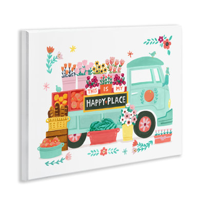 Happy Place Flower Truck Wall Plaque Art by Irene Chan