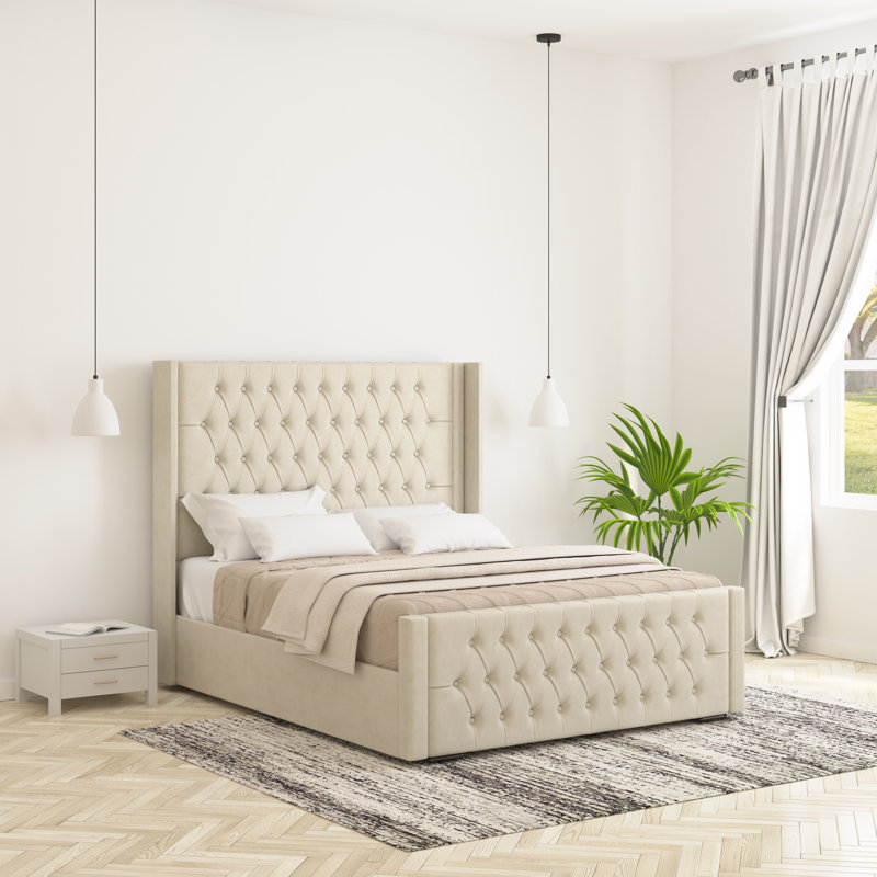 Raoul Upholstered Bed Frame, Single (3'), Cream