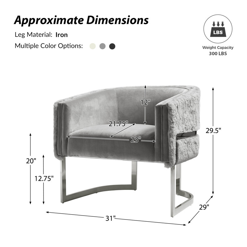 Rosetta Glam Armchair With Metal Legs, Gray