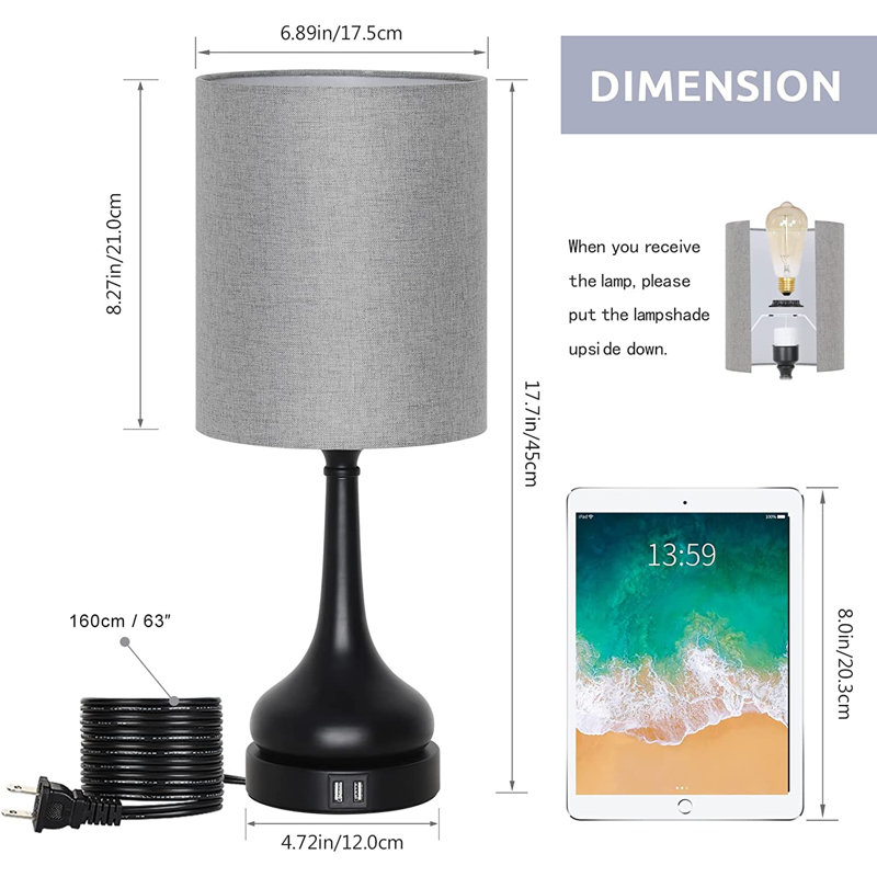 Trombetta Metal USB Lamp, Black, Gray