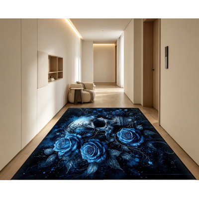 Tapis gothique à motif de crâne et de rose, lavable à la machine, avec envers antidérapant et motif floral, idéal pour décorer votre salon, chambre, salle de jeux ou appartement.