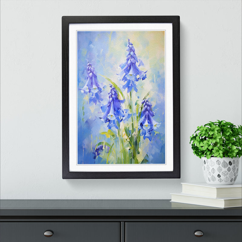 Bluebell Flower Impressionism - Single Picture Frame Print on Wood, 64cm H x 46cm W x 2cm D, Black Framed