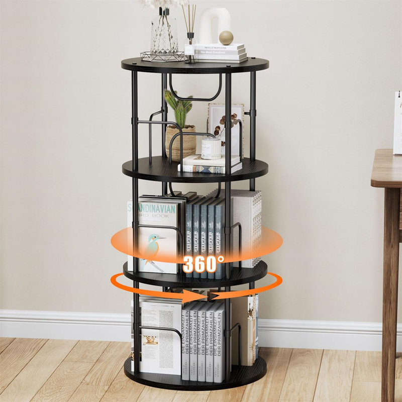 Rotating Bookshelf, 3 Tier Round Revolving Bookcase with Special Visible Partition Storage, 360° Display Spinning Small Bookshelf Tower Book Shelf Organizer for Bedroom