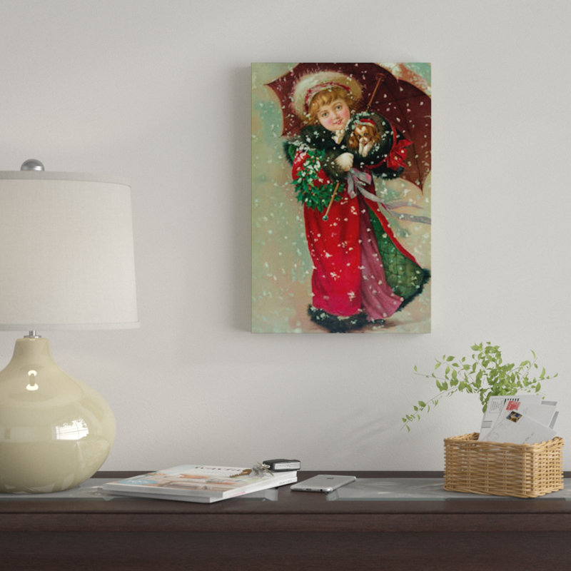 «Little Girl and Dog in the Snow», reproduction sur toile, H 18 po x l 12 po x P 1,5 po, Toile tendue, Pas de tapis