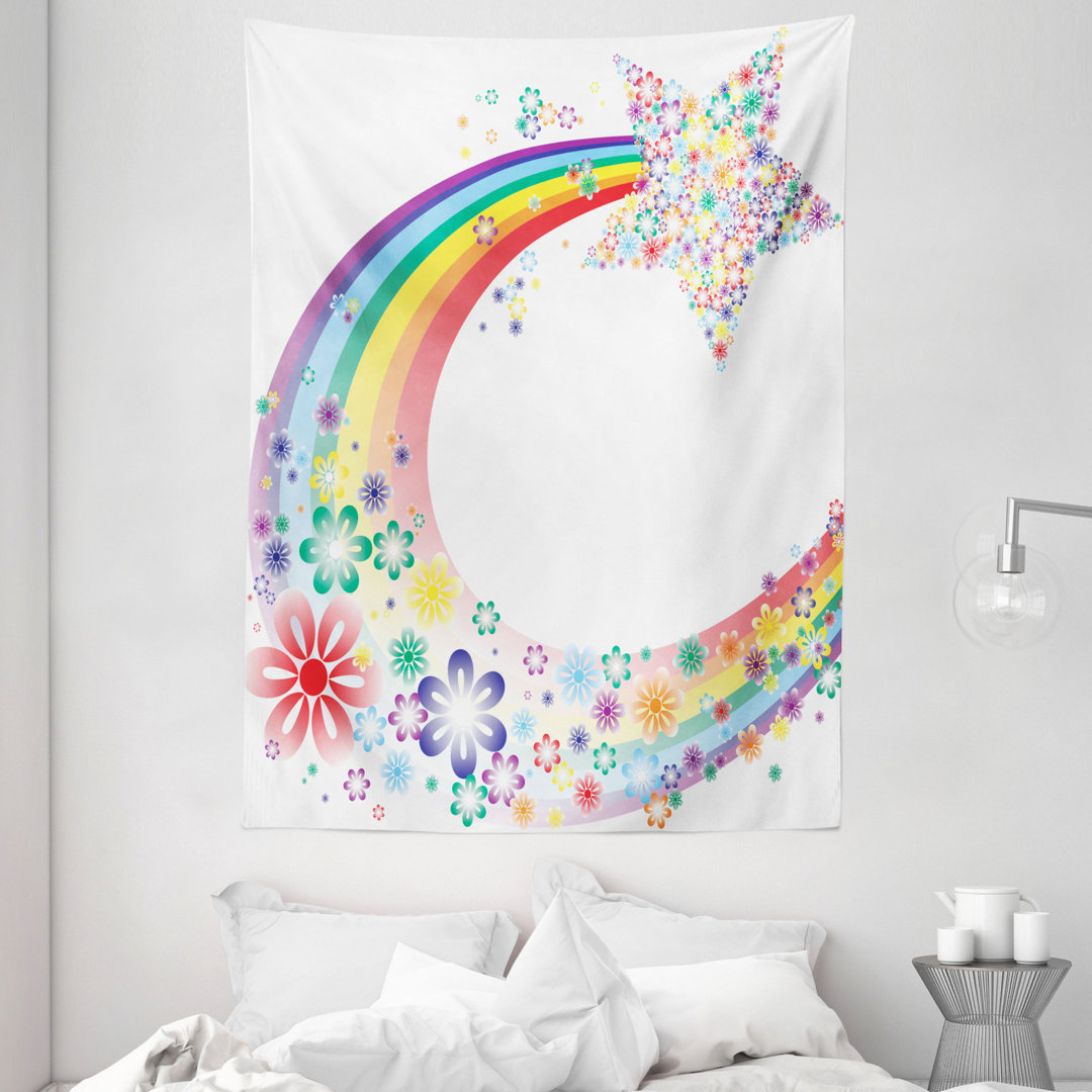 Wandbehang Abstrakt Natur Fantasie Frühling Floral Regenbogen Sterne Blumen Fröhlich Spaß Design