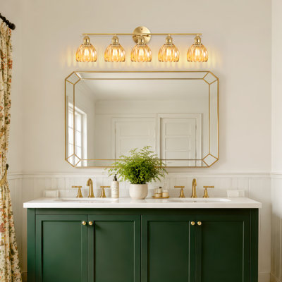 Modern 5-Light Vanity Light With Amber Tulip Glass Shades, Bathroom Wall Lighting For Bedroom, Kitchen, Living Room
