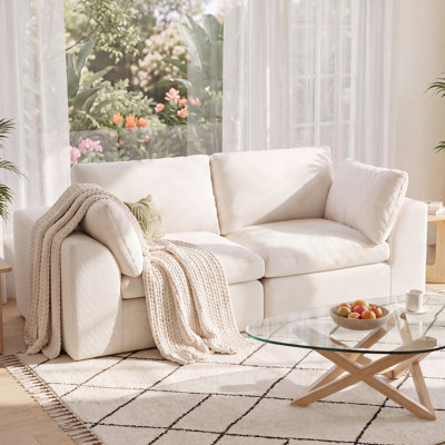 78"Oversized Cloud Loveseat Sofa, Modern Modular Sectional Boneless Sofa with 4 Pillows,Upholstered  Loveseat Couch for Living Room Small Space Bedroom(White)