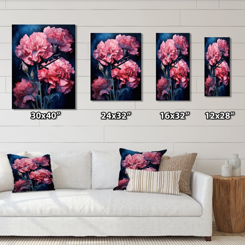 Horloge murale avec œillets roses sur encre, Grand