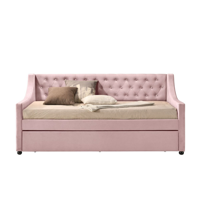 Velvet Daybed With Trundle (Twin), Twin, Pink
