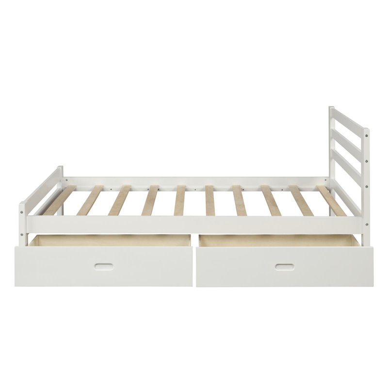 Aniko Low Profile Storage Platform Bed with 2 Drawers and Headboard, Full, White