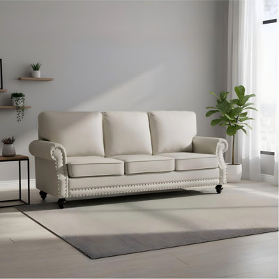 3-Seater Traditional Velvet Sofa, Nailhead Trim Upholstered Couch with Solid Wood Turned Legs for Living Room Decor