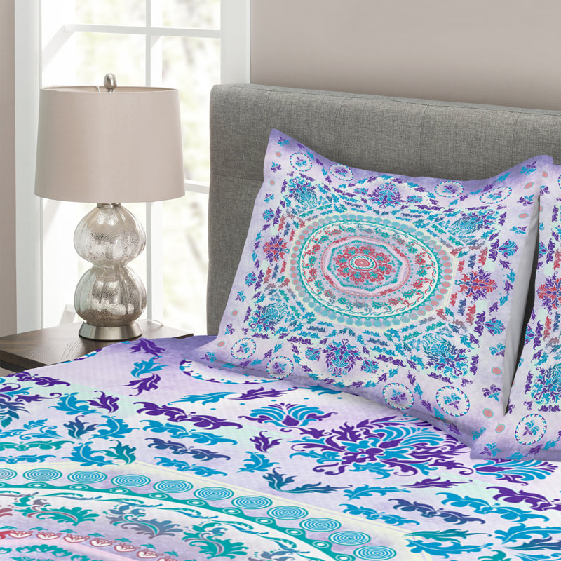 Mandala Bedspread Set with Shams, 220 x 264 cm