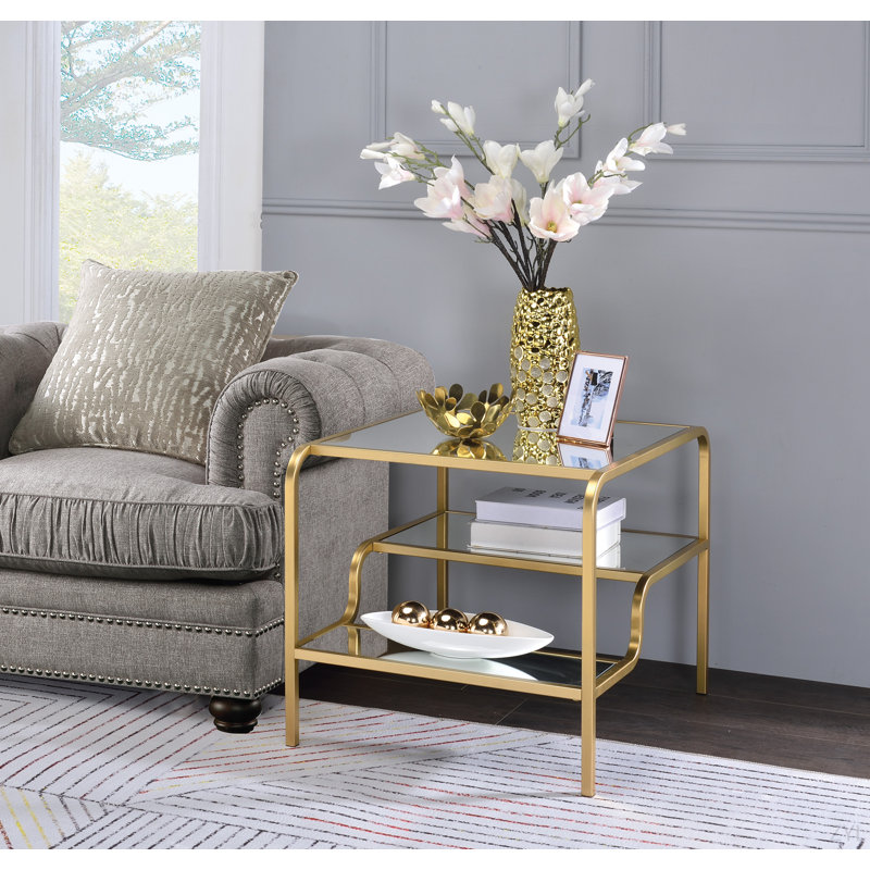 Mirrored & Gold Finish End Table