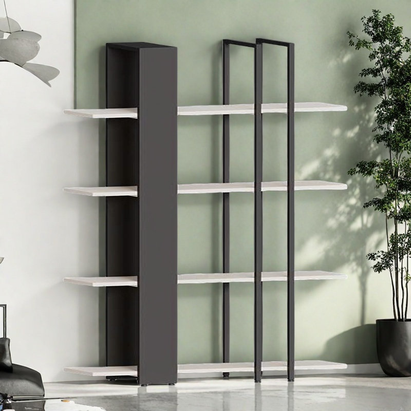 Qualité créative et belle bibliothèque, (4 tablettes) H 70,8 po x l 70,8 po x P 11,8 po, Noir / blanc