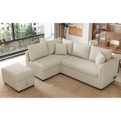 Canapé-lit modulaire beige avec prises de courant, rangement et coussins amovibles