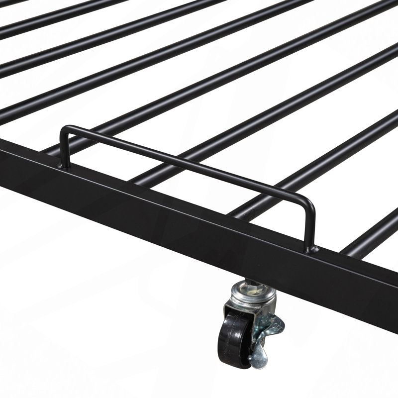 Structure de lit plateforme en métal avec lit gigogne, ports USB et support à lattes, aucun sommier nécessaire, Noir