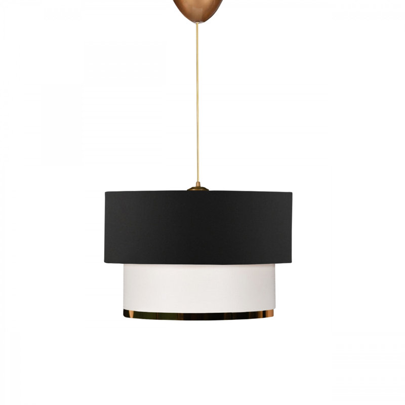 Luminaire suspendu cylindrique à 1 lumière J Adviga, Noir / blanc, Or