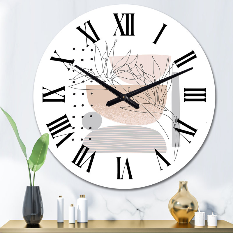 Horloge murale moderne avec formes tropicales organiques et feuilles tropicales I, Moyen