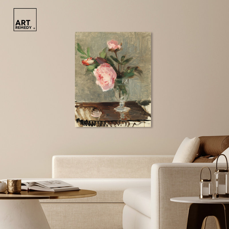 Berthe Morisot - pivoines sur toile, art campagnard rétro par Art Remedy, Toile tendue, H 45 po x l 36 po