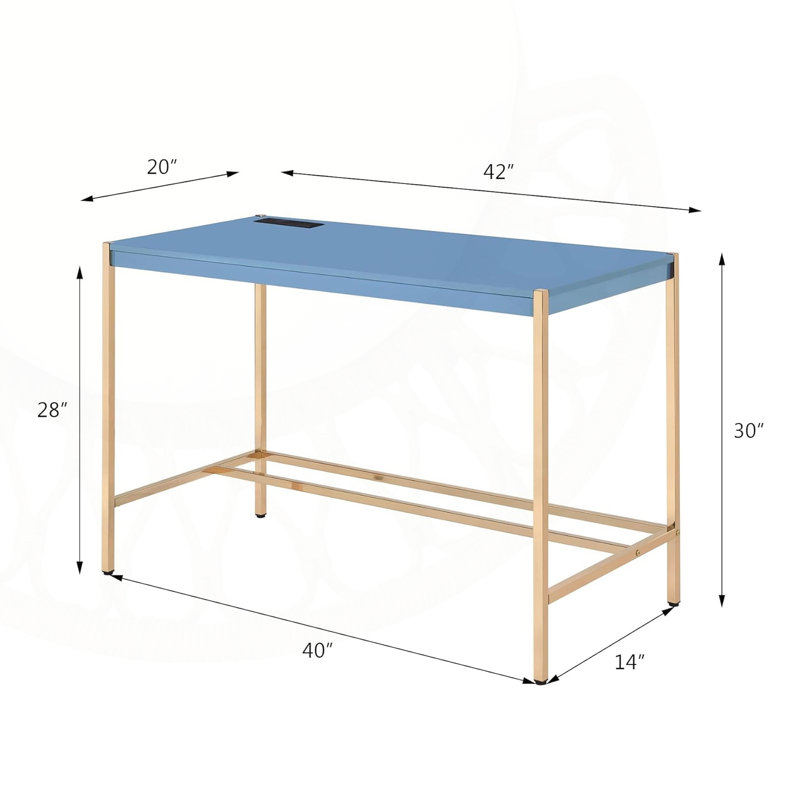 Écriture rectangulaire Lagena avec ports USB, bleu marine et or, combinant un design moderne et des solutions de recharge pratiques pour la maison ou le bureau.