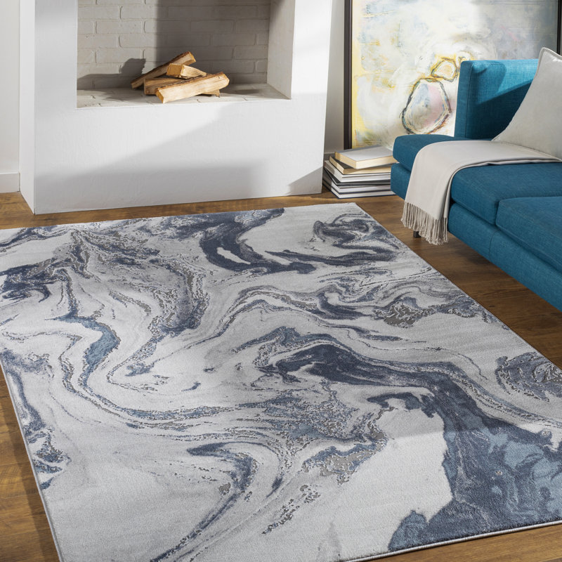 Tapis abstrait en denim / gris Bridgeton, Rectangle 5 pi 3 po x 7 pi 7 po
