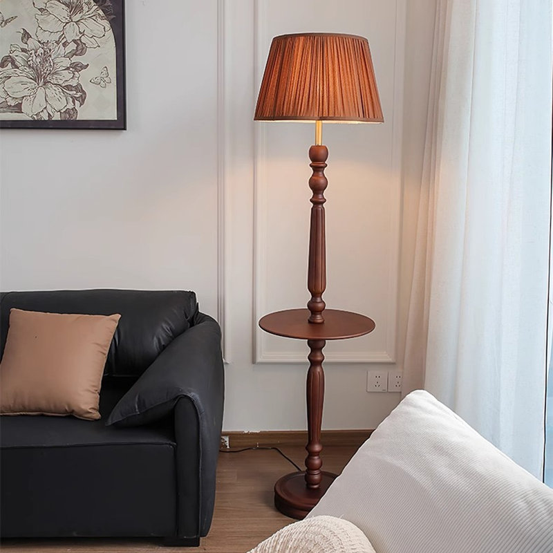 Shelving-Style French-Style Solid Wood Floor Lamp