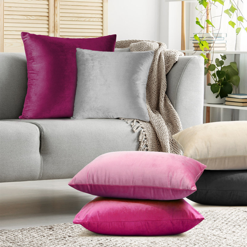 Housse de coussin en velours , H 16 po x l 16 po, Rose vif