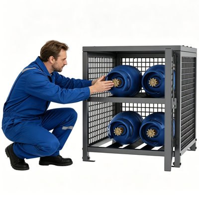 4 Cylinder Horizontal Propane Tank Storage Cage - 35.1" x 29.9" x 35" Heavy Duty Steel Gas Cylinder Cabinet, Lockable Design, Ventilated, Black Powder Coat
