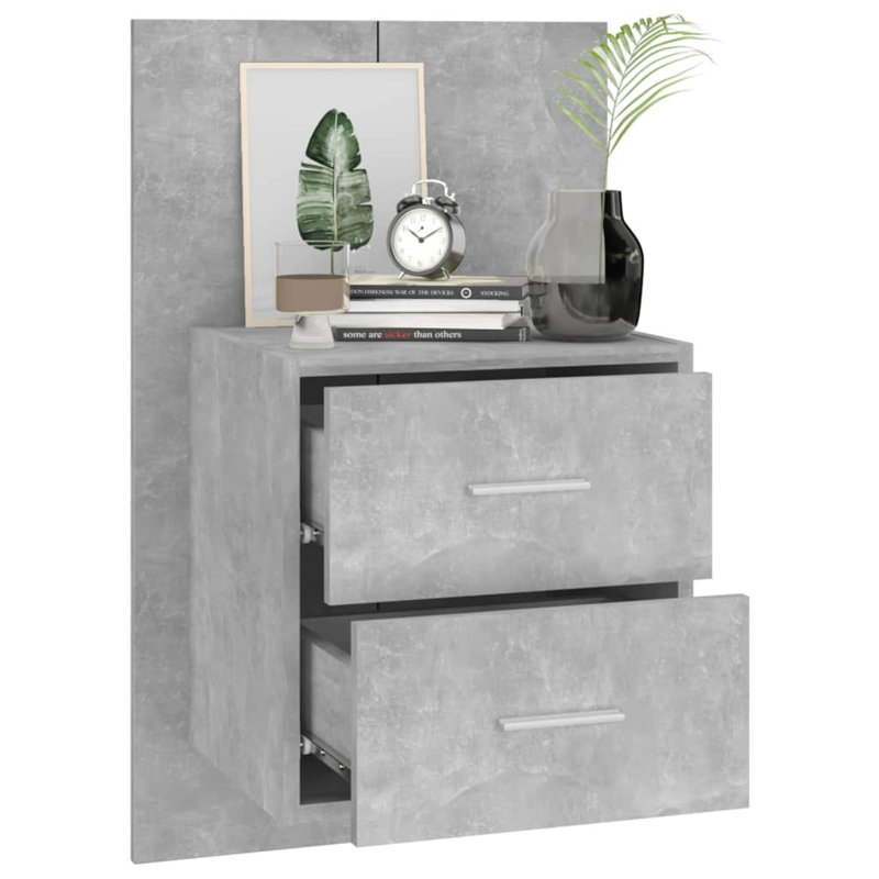 Jaiceon Wall-mounted Bedside Cabinet, Concrete Grey